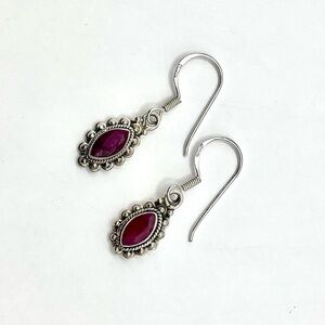 2 CT Marquise Cut Genuine Ruby Vintage 925 Sterling Silver Dangle Earrings